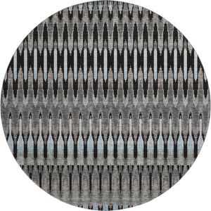 HomeRoots 8' Southwestern Round Rug in Black, Gray & Blue - Washable, UV-Protected, Durable for High-Traffic Areas 668214