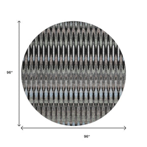HomeRoots 8' Southwestern Round Rug in Black, Gray & Blue - Washable, UV-Protected, Durable for High-Traffic Areas 668214