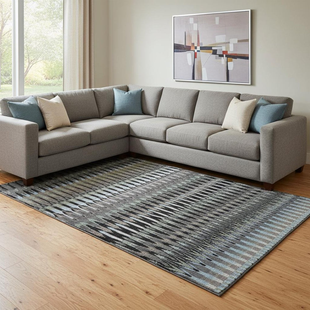 HomeRoots 8' X 10' Southwestern Washable Area Rug - Stylish Black, Gray & Blue Design with UV Protection 668215