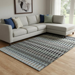 HomeRoots 9' X 12' Southwestern Area Rug in Black, Gray & Blue – Durable, Stain-Resistant & UV Protected Design 668216