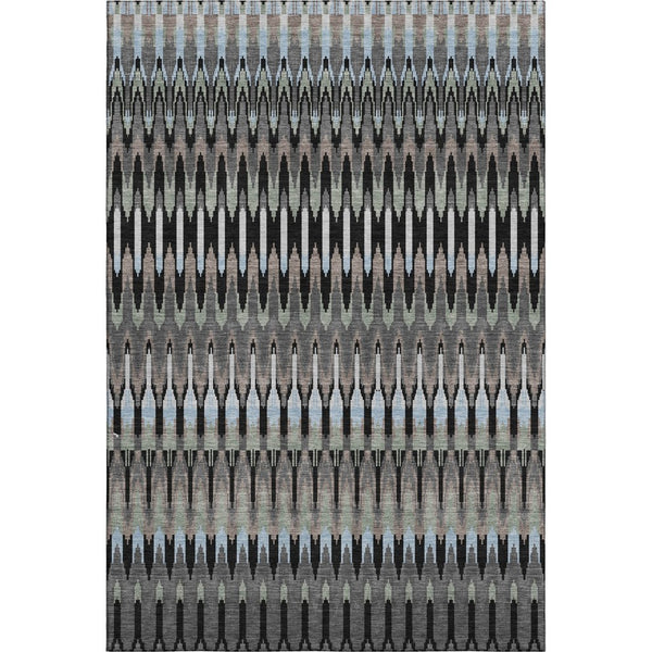 HomeRoots 9' X 12' Southwestern Area Rug in Black, Gray & Blue – Durable, Stain-Resistant & UV Protected Design 668216