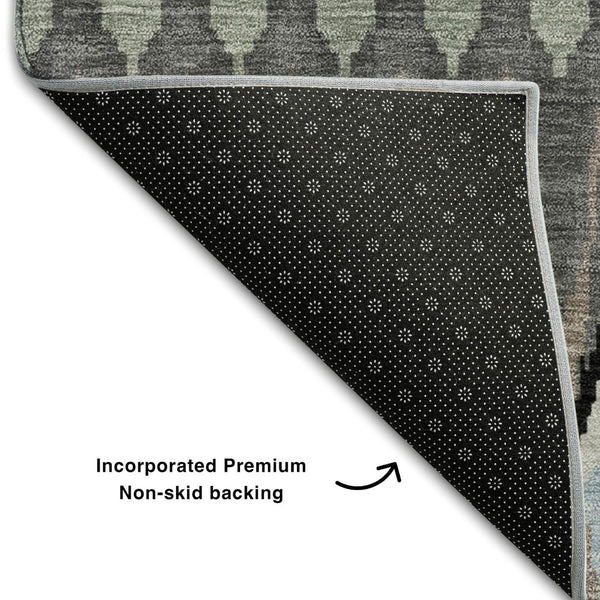 HomeRoots 9' X 12' Southwestern Area Rug in Black, Gray & Blue – Durable, Stain-Resistant & UV Protected Design 668216
