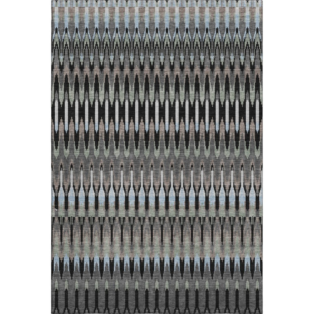 HomeRoots 10' Southwestern Area Rug in Black, Gray & Blue - Washable, UV-Protected, Stain-Resistant Design! 668217