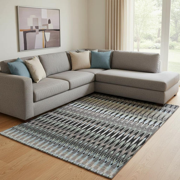 HomeRoots 10' Southwestern Area Rug in Black, Gray & Blue - Washable, UV-Protected, Stain-Resistant Design! 668217