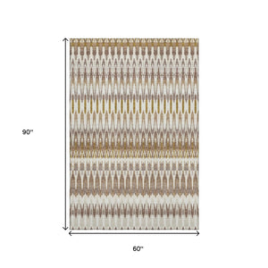HomeRoots 5' Southwestern Washable Area Rug in Brown, Ivory & Beige - UV Protected, Stain-Resistant Design 668219