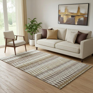HomeRoots 5' Southwestern Washable Area Rug in Brown, Ivory & Beige - UV Protected, Stain-Resistant Design 668219