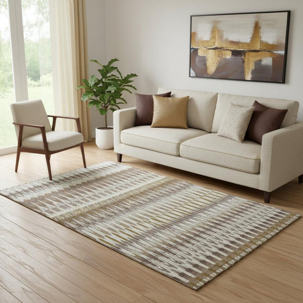 HomeRoots 5' Southwestern Washable Area Rug in Brown, Ivory & Beige - UV Protected, Stain-Resistant Design 668219