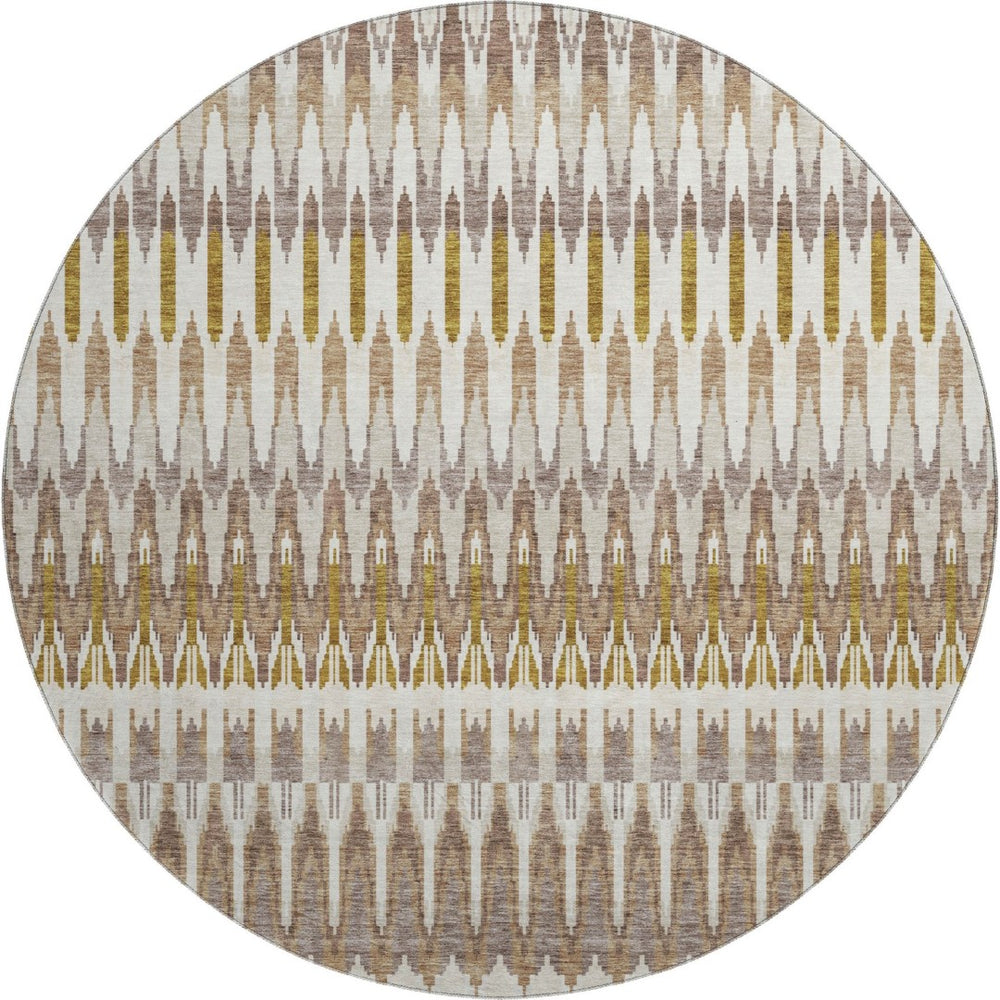 HomeRoots 8' Southwestern Round Area Rug in Brown, Ivory & Beige – Durable, Washable, UV Protected Design 668220