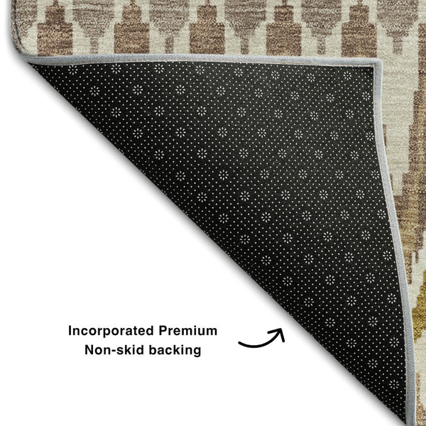 HomeRoots 8' Southwestern Round Area Rug in Brown, Ivory & Beige – Durable, Washable, UV Protected Design 668220