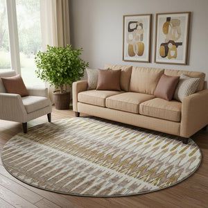 HomeRoots 8' Southwestern Round Area Rug in Brown, Ivory & Beige – Durable, Washable, UV Protected Design 668220