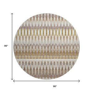 HomeRoots 8' Southwestern Round Area Rug in Brown, Ivory & Beige – Durable, Washable, UV Protected Design 668220