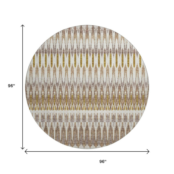 HomeRoots 8' Southwestern Round Area Rug in Brown, Ivory & Beige – Durable, Washable, UV Protected Design 668220