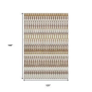 HomeRoots 10' Brown Ivory & Beige Southwestern Area Rug – Washable, UV-Protected, Stain-Resistant Design! 668223