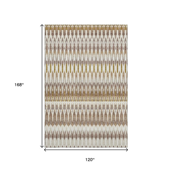 HomeRoots 10' Brown Ivory & Beige Southwestern Area Rug – Washable, UV-Protected, Stain-Resistant Design! 668223