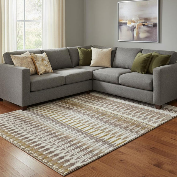 HomeRoots 10' Brown Ivory & Beige Southwestern Area Rug – Washable, UV-Protected, Stain-Resistant Design! 668223