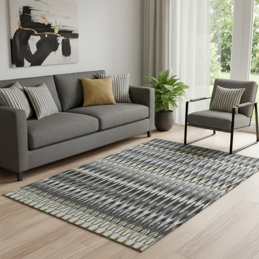 HomeRoots 5' X 8' Charcoal Beige & Gray Southwestern Washable Area Rug with UV Protection for High Traffic Areas 668225