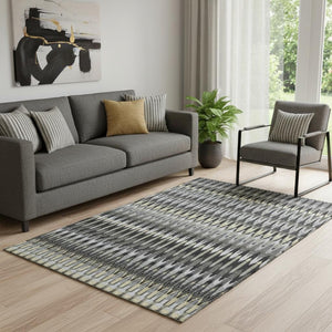 HomeRoots 5' X 8' Charcoal Beige & Gray Southwestern Washable Area Rug with UV Protection for High Traffic Areas 668225