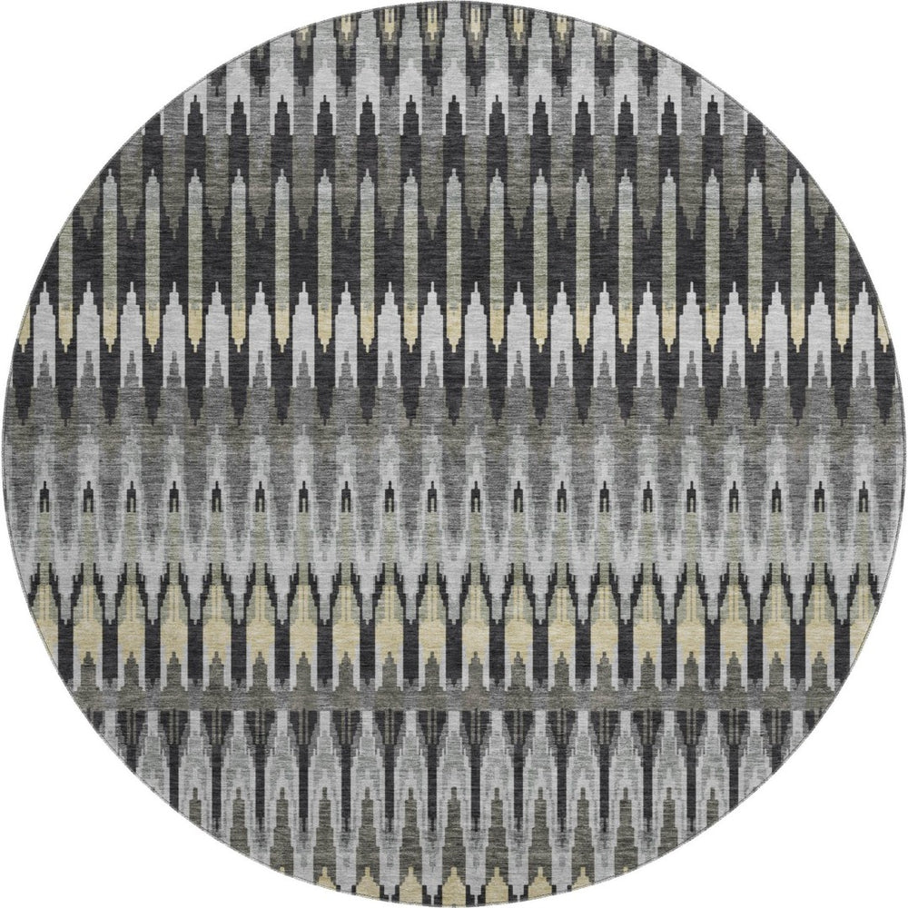 HomeRoots 8' Southwestern Round Rug - Charcoal Beige & Gray, Washable, UV-Protected, Durable for High-Traffic Homes 668226