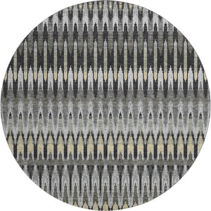 HomeRoots 8' Southwestern Round Rug - Charcoal Beige & Gray, Washable, UV-Protected, Durable for High-Traffic Homes 668226