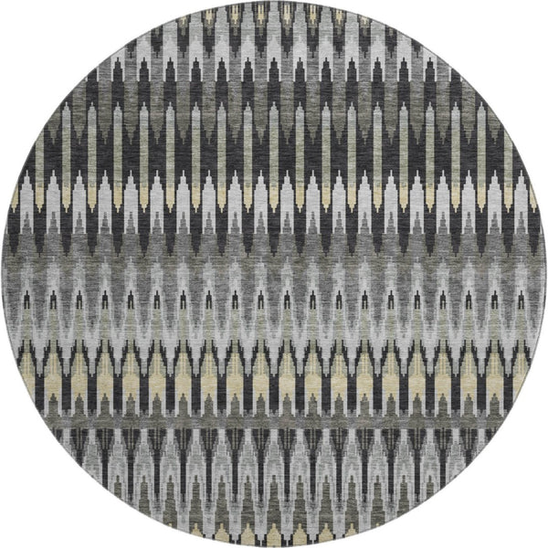HomeRoots 8' Southwestern Round Rug - Charcoal Beige & Gray, Washable, UV-Protected, Durable for High-Traffic Homes 668226