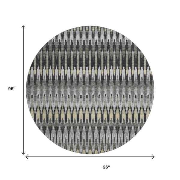 HomeRoots 8' Southwestern Round Rug - Charcoal Beige & Gray, Washable, UV-Protected, Durable for High-Traffic Homes 668226