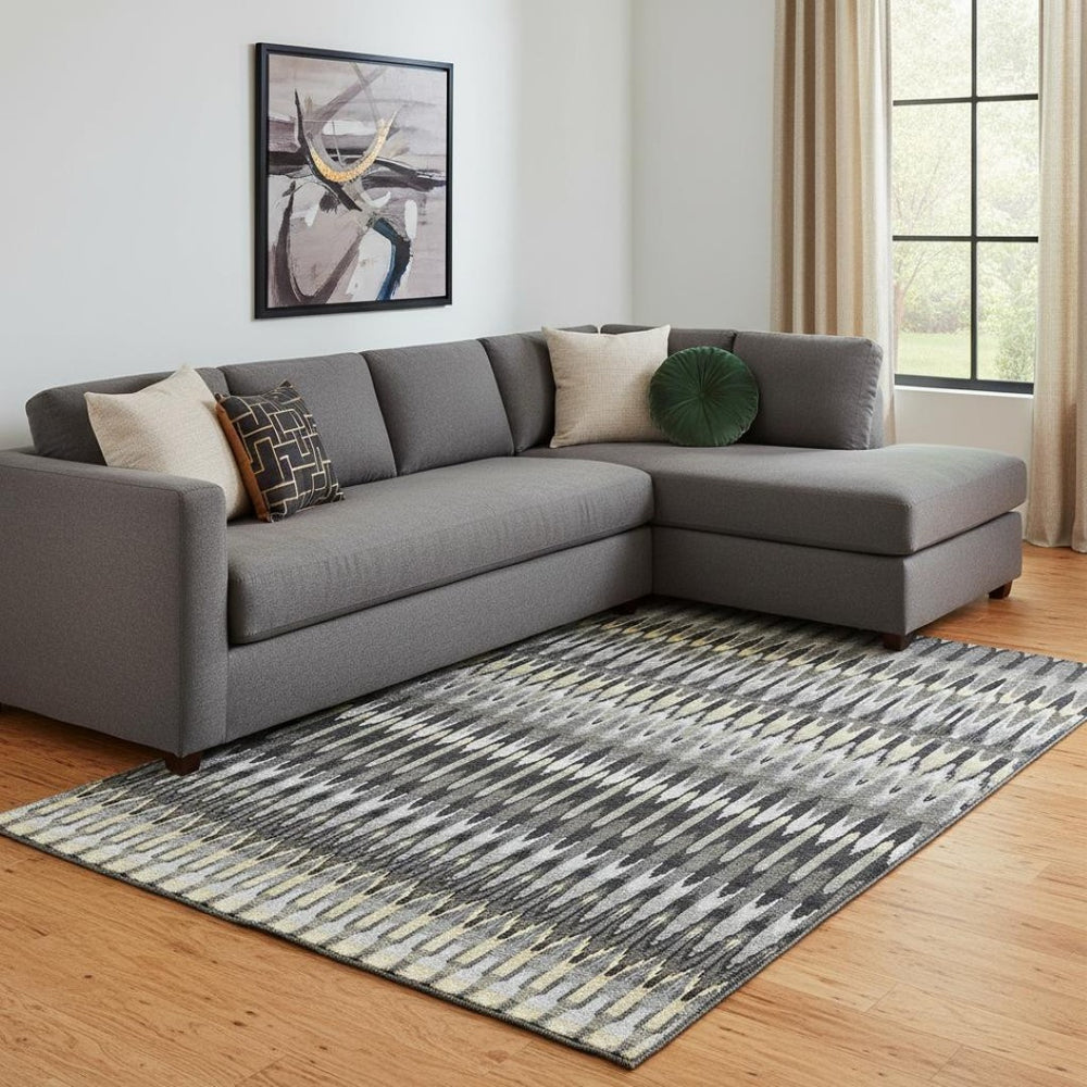 HomeRoots 8' X 10' Southwestern Area Rug - Charcoal, Beige & Gray, Washable, UV Protected, Ideal for Homes 668227