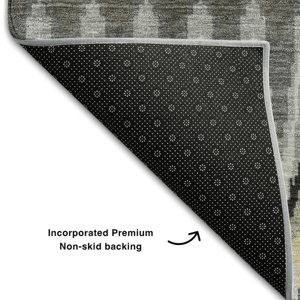 HomeRoots 9' X 12' Southwestern Washable Area Rug in Charcoal Beige & Gray - Durable, Stain Resistant & UV Protected 668228