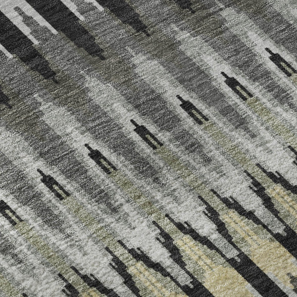 HomeRoots 9' X 12' Southwestern Washable Area Rug in Charcoal Beige & Gray - Durable, Stain Resistant & UV Protected 668228