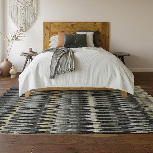 HomeRoots 9' X 12' Southwestern Washable Area Rug in Charcoal Beige & Gray - Durable, Stain Resistant & UV Protected 668228