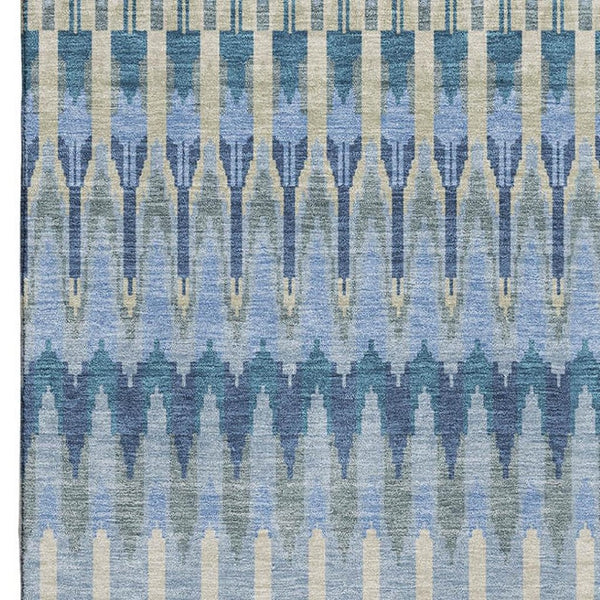 HomeRoots 5' X 8' Southwestern Washable Area Rug in Denim Blue & Gray - UV Protected, Durable & Stylish 668231