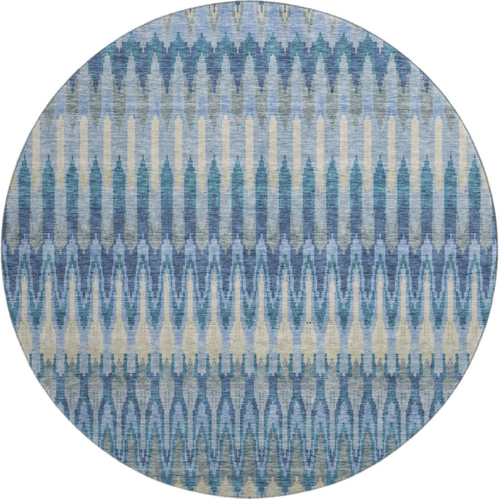 HomeRoots 8' Denim Blue and Gray Southwestern Washable Round Rug - Durable, Stylish, Easy-Care with UV Protection 668232
