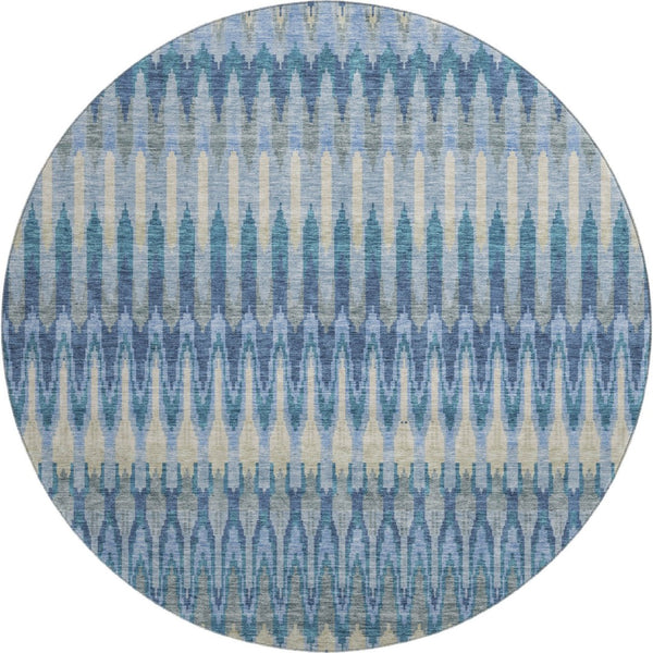 HomeRoots 8' Denim Blue and Gray Southwestern Washable Round Rug - Durable, Stylish, Easy-Care with UV Protection 668232