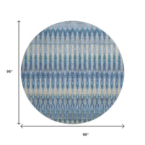 HomeRoots 8' Denim Blue and Gray Southwestern Washable Round Rug - Durable, Stylish, Easy-Care with UV Protection 668232