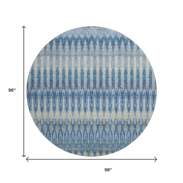 HomeRoots 8' Denim Blue and Gray Southwestern Washable Round Rug - Durable, Stylish, Easy-Care with UV Protection 668232
