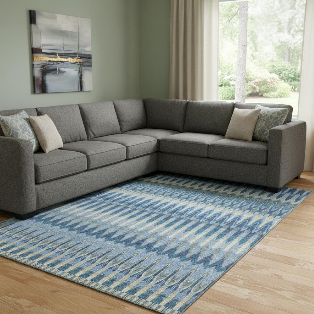 HomeRoots 8' X 10' Southwestern Denim Blue & Gray Area Rug - UV Protected, Stain-Resistant, Easy Care! 668233