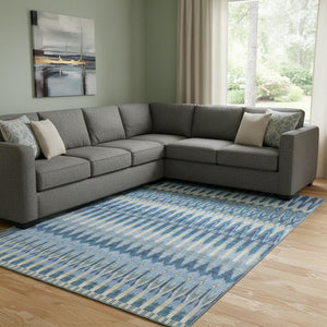 HomeRoots 8' X 10' Southwestern Denim Blue & Gray Area Rug - UV Protected, Stain-Resistant, Easy Care! 668233