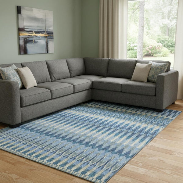 HomeRoots 8' X 10' Southwestern Denim Blue & Gray Area Rug - UV Protected, Stain-Resistant, Easy Care! 668233