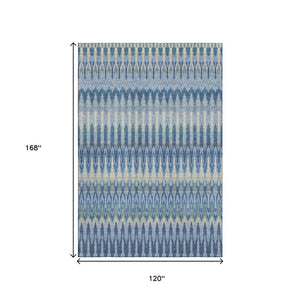 HomeRoots 10' X 14' Denim Blue & Gray Southwestern Area Rug - Washable, UV-Protected, Stain-Resistant Design 668235