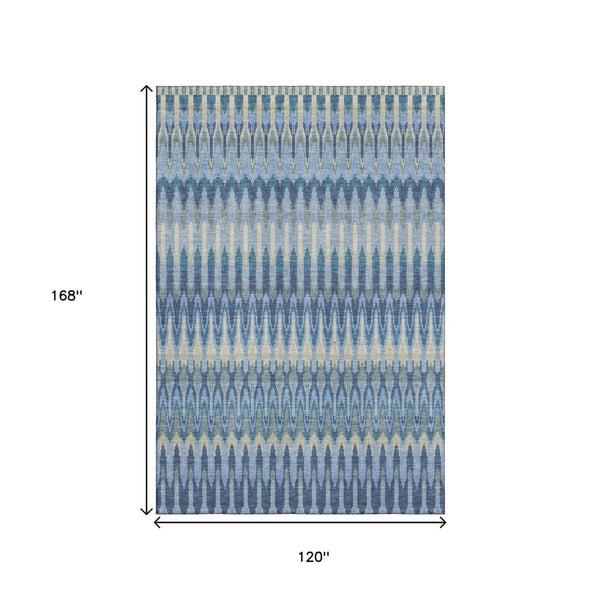 HomeRoots 10' X 14' Denim Blue & Gray Southwestern Area Rug - Washable, UV-Protected, Stain-Resistant Design 668235