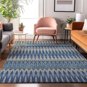 HomeRoots 10' X 14' Denim Blue & Gray Southwestern Area Rug - Washable, UV-Protected, Stain-Resistant Design 668235