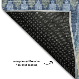 HomeRoots 10' X 14' Denim Blue & Gray Southwestern Area Rug - Washable, UV-Protected, Stain-Resistant Design 668235
