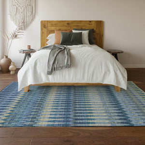 HomeRoots 10' X 14' Denim Blue & Gray Southwestern Area Rug - Washable, UV-Protected, Stain-Resistant Design 668235