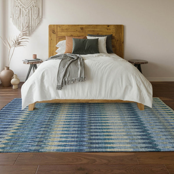 HomeRoots 10' X 14' Denim Blue & Gray Southwestern Area Rug - Washable, UV-Protected, Stain-Resistant Design 668235