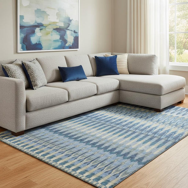 HomeRoots 10' X 14' Denim Blue & Gray Southwestern Area Rug - Washable, UV-Protected, Stain-Resistant Design 668235