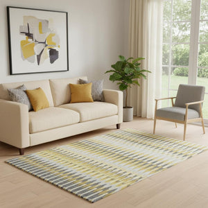 HomeRoots 5' Southwestern Area Rug in Gold, Gray & Beige – Washable, UV Protected, Durable for Homes with Kids 668237