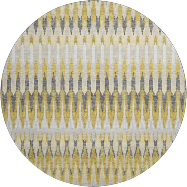 HomeRoots 8' Southwestern Washable Round Rug in Gold, Gray & Beige - Durable, UV-Protected & Easy Care! 668238