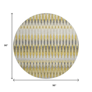 HomeRoots 8' Southwestern Washable Round Rug in Gold, Gray & Beige - Durable, UV-Protected & Easy Care! 668238