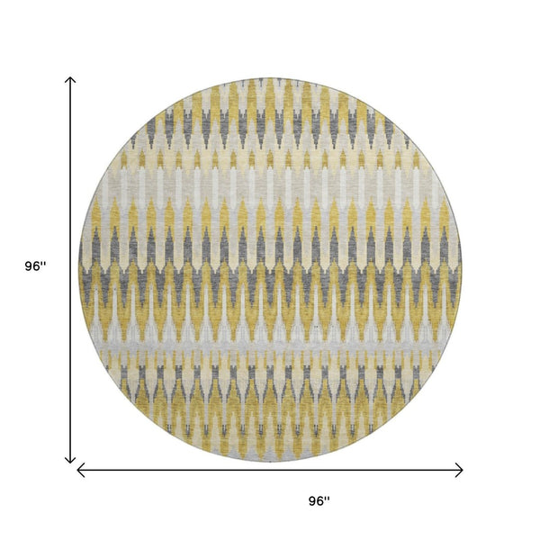 HomeRoots 8' Southwestern Washable Round Rug in Gold, Gray & Beige - Durable, UV-Protected & Easy Care! 668238