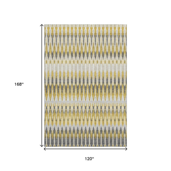 HomeRoots 10' X 14' Southwestern Washable Area Rug in Gold, Gray & Beige - UV Protected for Active Homes 668241