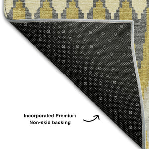 HomeRoots 10' X 14' Southwestern Washable Area Rug in Gold, Gray & Beige - UV Protected for Active Homes 668241